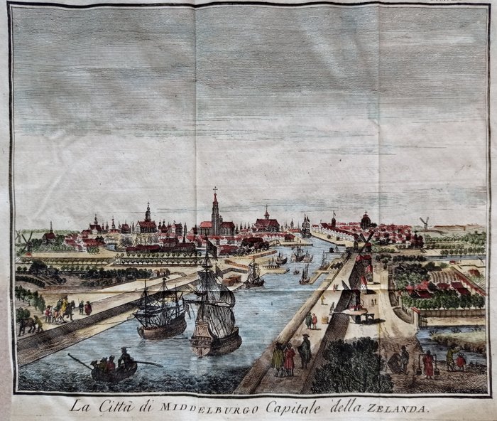 Países Bajos, Mapa - Middelburg, Zelanda; T. Salmon - La Città di Middelburgo Capitale della Zelanda - 1721-1750