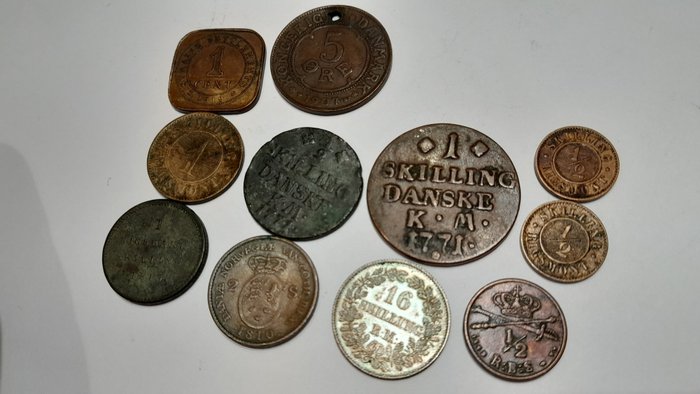 Denmark. Lot of 11 Coins 11, incl. 16 Skilling 1858