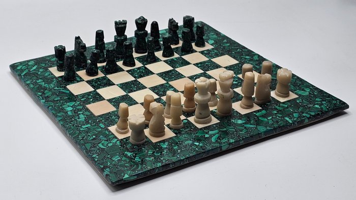 malachite chess set - Juego de ajedrez (1) - malaquita, cuarzo blanco