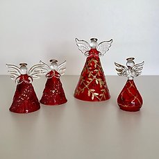 4 Rode Engelen met decoraties – Glas