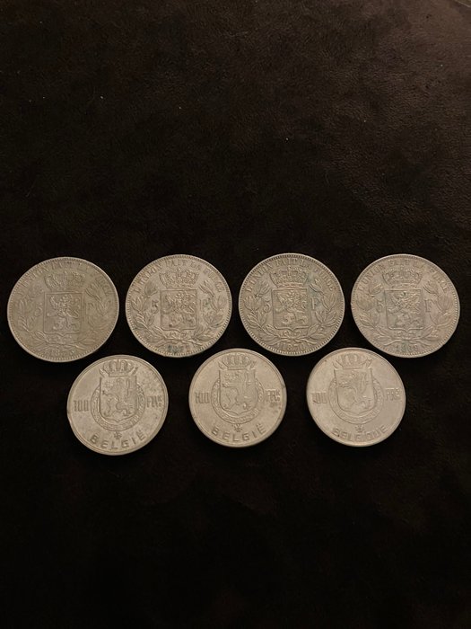 Belgium. 5 Francs en 100 Francs 1868/1951 (7 stuks)