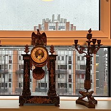 Pendule – Klok en garnituur set – Empirestijl – Marmer, Verguld brons – 1880