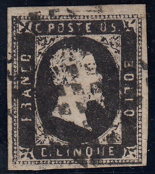 Italiaanse oude staten - Sardinië 1851/1851 - 5 cent zwart - Sassone N. 1