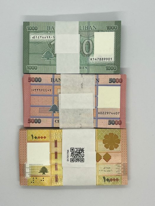黎巴嫩. - 100 x 1000, 100 x 5000, 100 x 10000 Livre 2016/2021 - Original Bundles  (没有保留价)