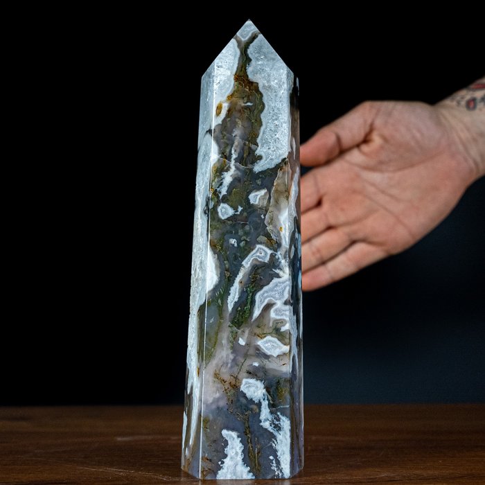 Large AAA++ Natural Very Artistic Moss Agate Obelisk- 777.41 g