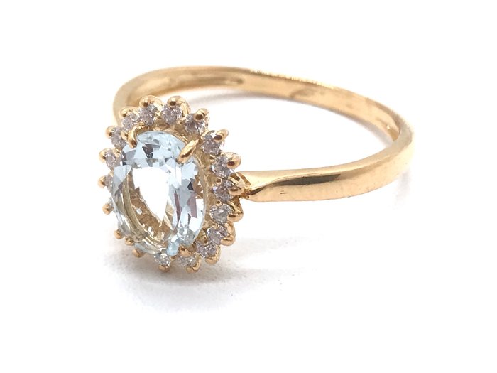 Zonder Minimumprijs - NESSUN PREZZO DI RISERVA - Ring - 18 karaat Geel goud -  1.60 tw. Aquamarijn - Diamant 