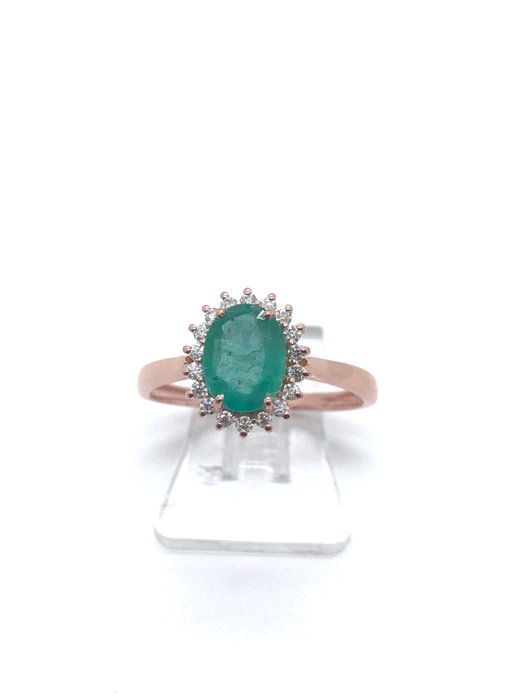 Zonder Minimumprijs - NESSUN PREZZO DI RISERVA - Ring - 18 karaat Roségoud -  1.55 tw. Smaragd - Diamant 