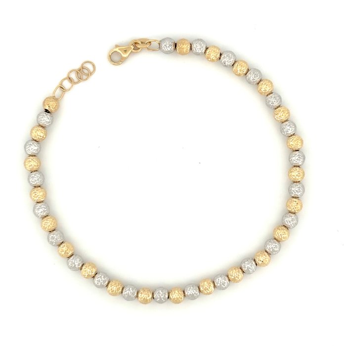 - 3,8 grammi - 18-19 cm - 18 Kt - Bead bracelet - 18 kt. White gold, Yellow gold