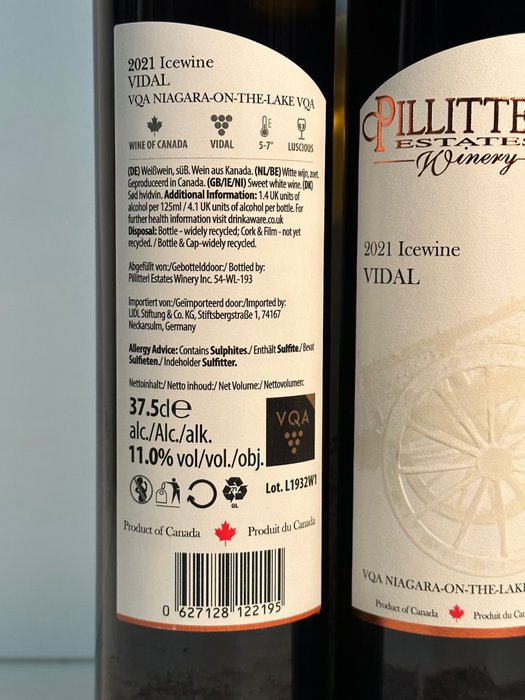 Pillitteri Winery (0.375L) 2021 - Catawiki Half 3 Estates - - Niagara-on-the-Lake Bottles Icewine Vidal -