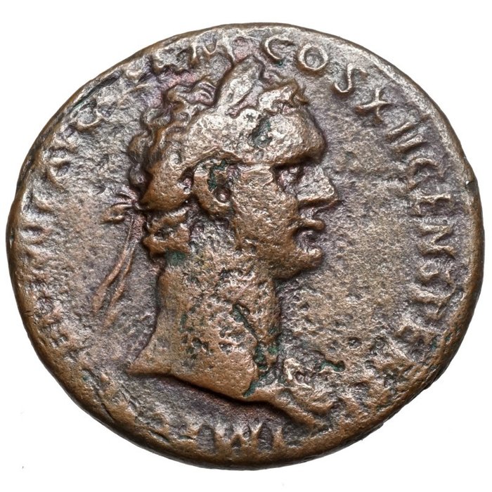Römisches Reich. Domitian (81-96 n.u.Z.). Æ As,  Rom, FIDES hält Teller mit Früchten
