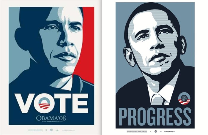 Shepard Fairey (OBEY) (1970) - Obama Vote + Progress Campaign Poster Set