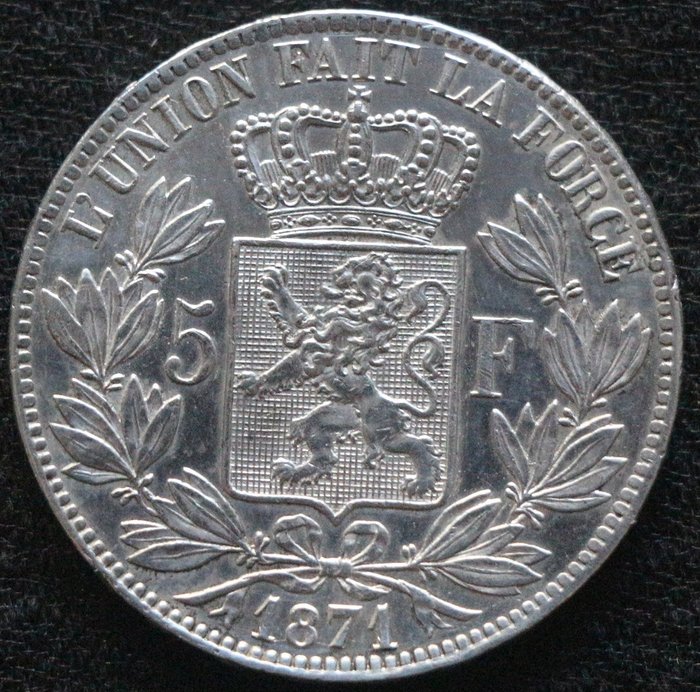 Bélgica. Leopold II (1865-1909). 5 Francs 1871