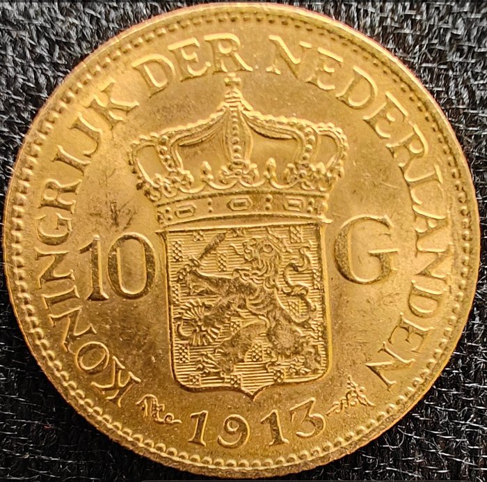 Pays-Bas. Wilhelmina (1890-1948). 10 Gulden 1913