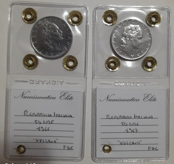 Italy, Italian Republic. 50 Lire 1966/1967 "Vulcano" (2 monete)