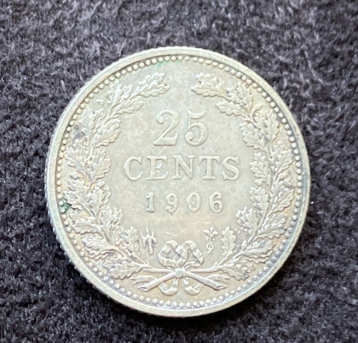 Netherlands. Wilhelmina (1890-1948). 25 Cents 1906
