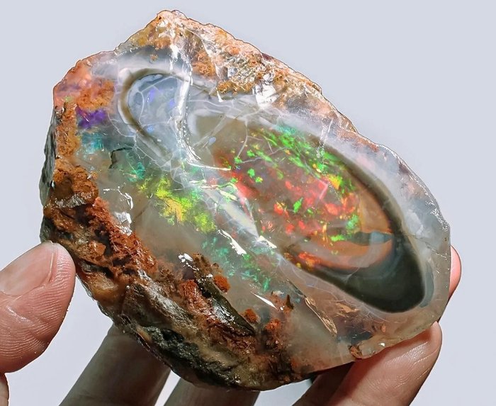 NIEDRIGER RESERVEPREIS Hübscher halbroher Feuerkristall-Opal aus Äthiopien von 1428,90 Karat roh - Höhe: 81 mm - Breite: 66 mm- 285.78 g - (1)