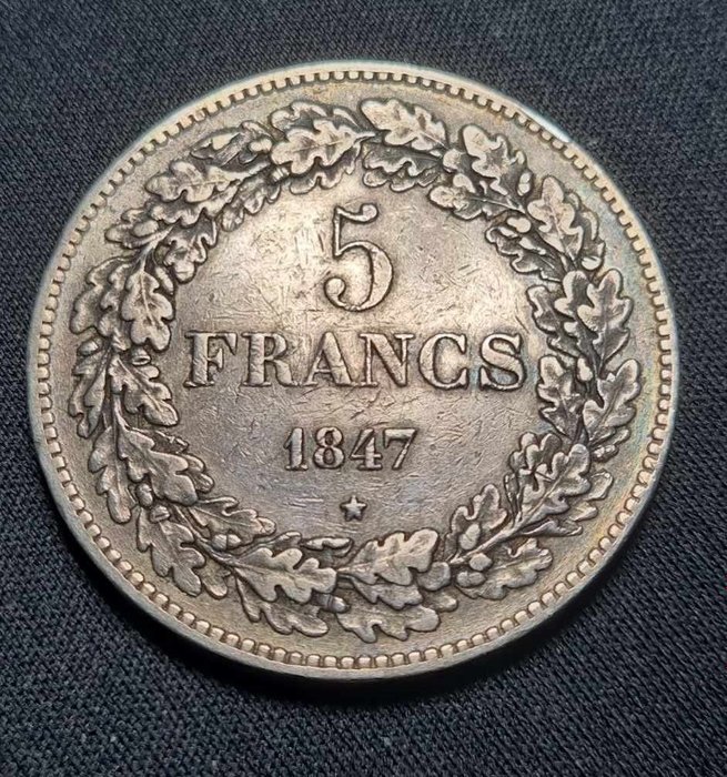 Belgique. Leopold I (1831-1865). 5 Francs 1847