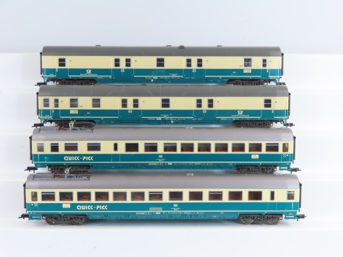 Fleischmann H0 - 5189/5193 - Model train passenger carriage (4) - 4 Express train carriages in ocean blue/beige color scheme - DB