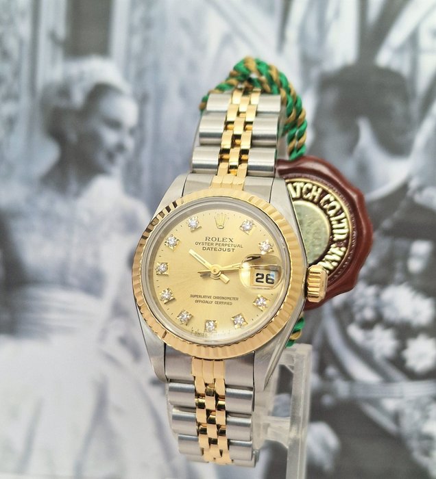 Rolex - "NO RESERVE PRICE" - Oyster Perpetual Datejust Ladies Diamonds - Ref. 69173G - Femme - 1980-1989