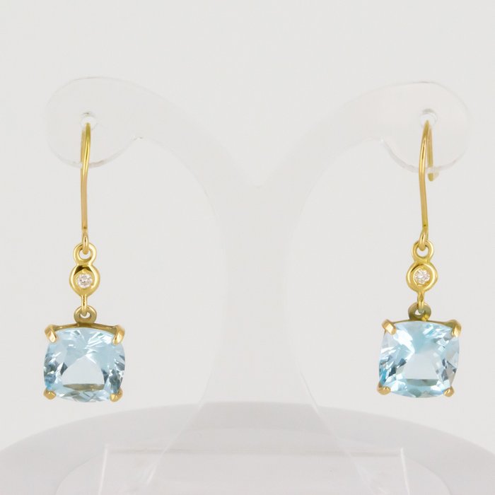 No Reserve Price - Earrings - 18 kt. Yellow gold Diamond  (Natural) - Topaz
