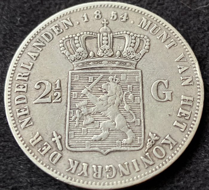 Paesi Bassi. Willem III (1849-1890). 2 1/2 Gulden 1854