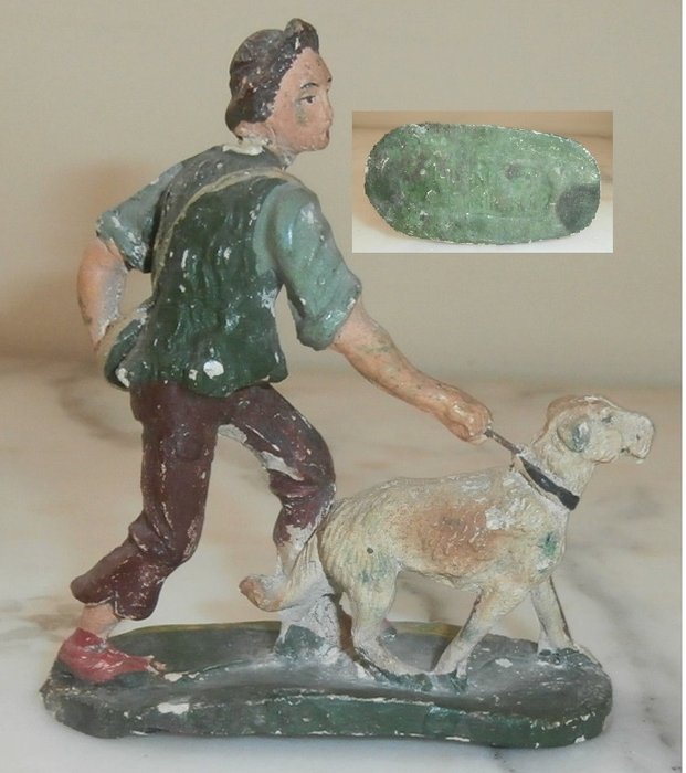 Confalonieri Timbro CC MILANO - Rarissima - 1940 - Statuetta - Statuina da presepe Pastore con cane - 9 cm -  (1) - Pasta