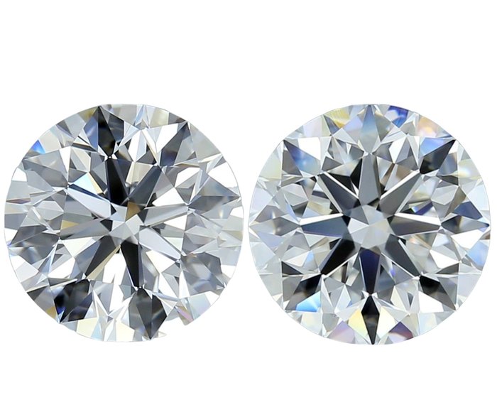 2 pcs Diamanti - 1.80 ct - Rotondo - D (incolore) - IF (Internamente Perfetto)