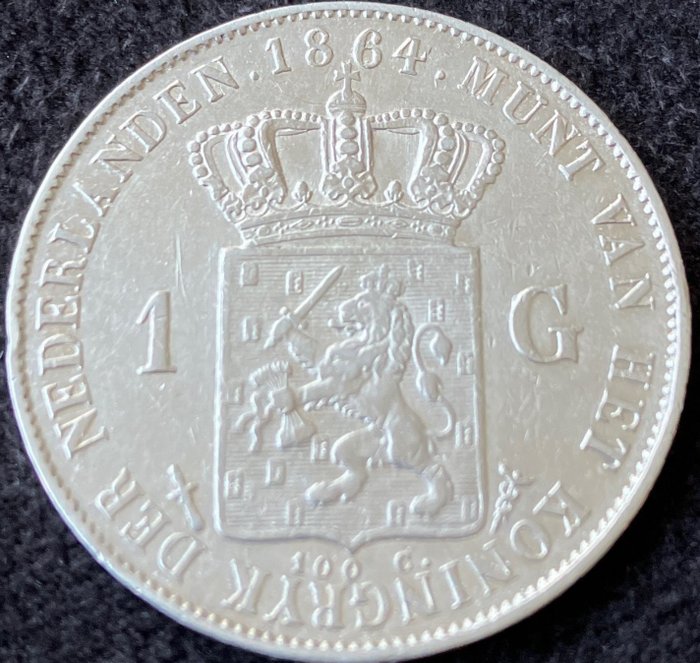 Netherlands. Willem III (1849-1890). 1 Gulden 1864