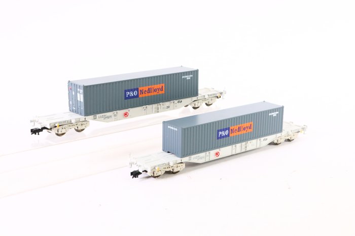 Fleischmann H0 - 98 5808 NL - Set di vagoni merci di modellini di treni (1) - Set da 2 carri portacontainer 'P&O Nedlloyd' - NS