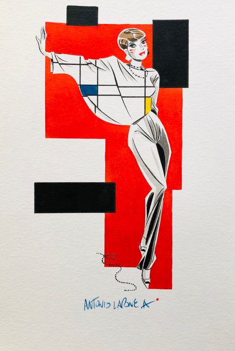 Lapone, Antonio - 1 Original drawing - "Femme - Mondrian"