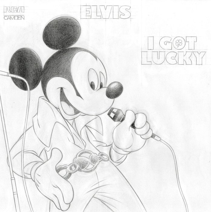 Jaume Esteve - Mickey Mouse as Elvis Presley - Original Drawing - Pencil on Paper
