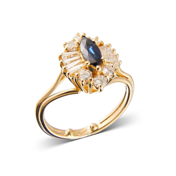 18 kt Gelbgold, Gold - Ring - 0.50 ct Saphir - Diamanten