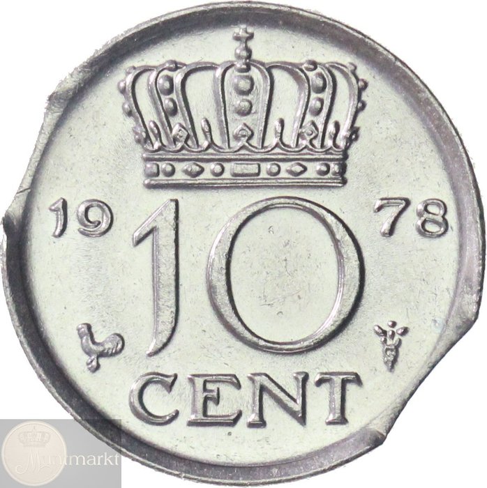 Netherlands. Juliana. Dubbele misslag 10 cent 1978 "stansfout en strookeinde"