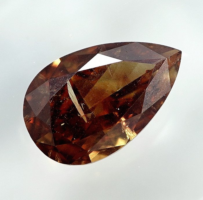Diamant - 1.10 ct - Poire - Natural Fancy Deep Brownish Orange - I1