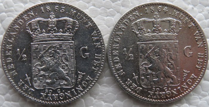 Pays-Bas. Willem III (1849-1890). 1/2 Gulden 1863 en 1864