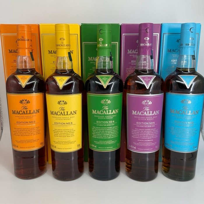Macallan - Edition No. 2 - No. 3 - No. 4 - No. 5 - No. 6 - Original bottling  - 700 ml - 5 botellas 