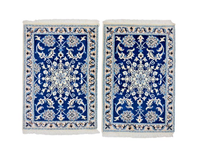 1 Paar Nain Blau Neu mit Seide fein - Teppich - 90 cm - 60 cm