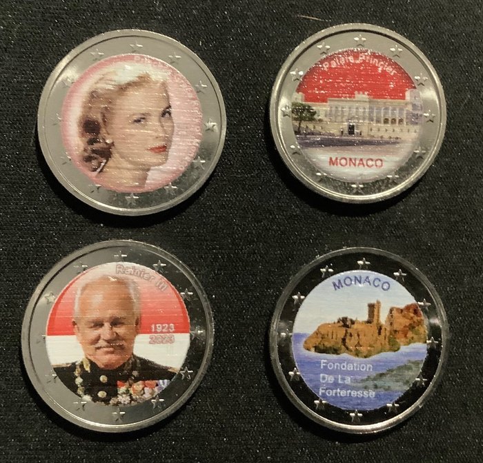 Europe. 2 Euro ND (4 coloured coins with unofficial decorations)  (Sans Prix de Réserve)