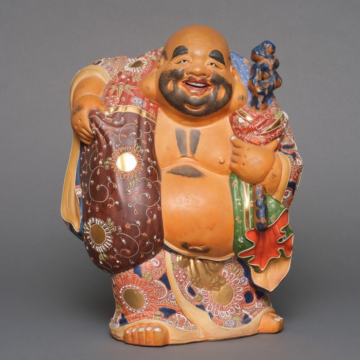 Kutani'ware figură a zeității Hotei - Ceramică, Faianță - Japonia - Shōwa period (1926-1989)