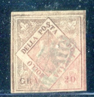Antikke italienske stater - Napoli 1860 - Frimerker for bedrageri av postkontoret, 20 korn, 5. type - Sassone F12a