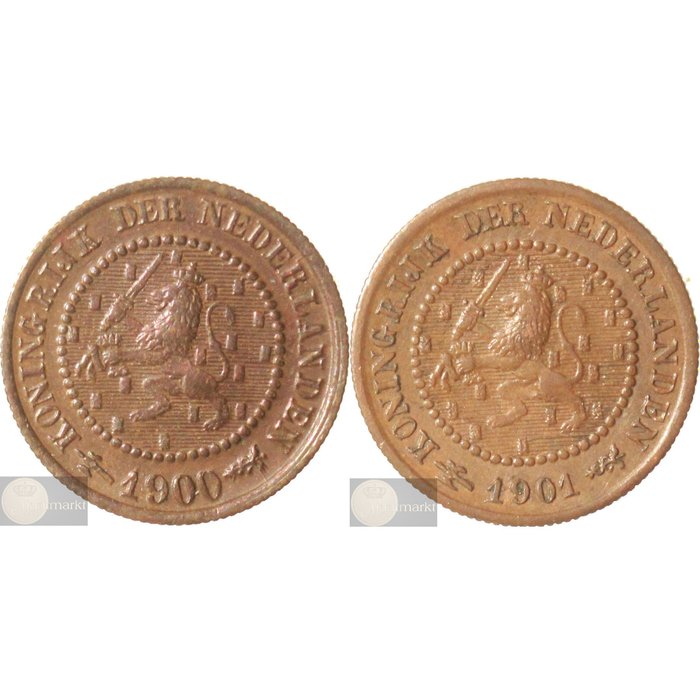 Nederland. Wilhelmina. ½ cent  1900 & 1901