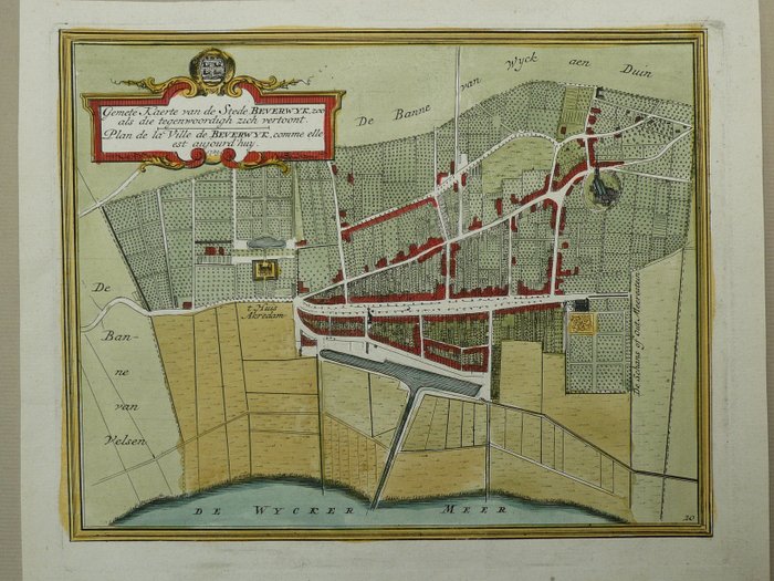 Netherlands, Town plan - Beverwijk; H. de Leth - Gemete Kaerte van de Stede Beverwyk zoo als die tegenwoordigh zich vertoont - 1721-1750