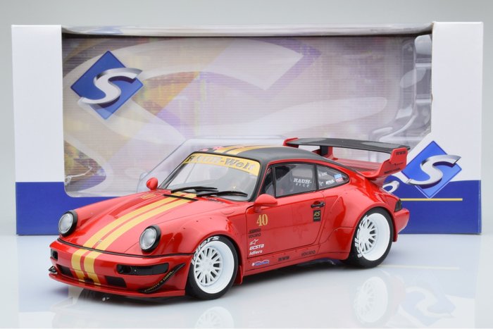 Solido 1:18 - Miniatura de carro desportivo -Porsche 911 (964) RWB Red Sakura 2021 - Modelo fundido com portas que abrem