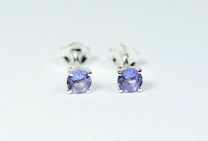 2 x Tanzanite stud earrings / faceted / new 925 sterling silver - 0.6 g - (2)
