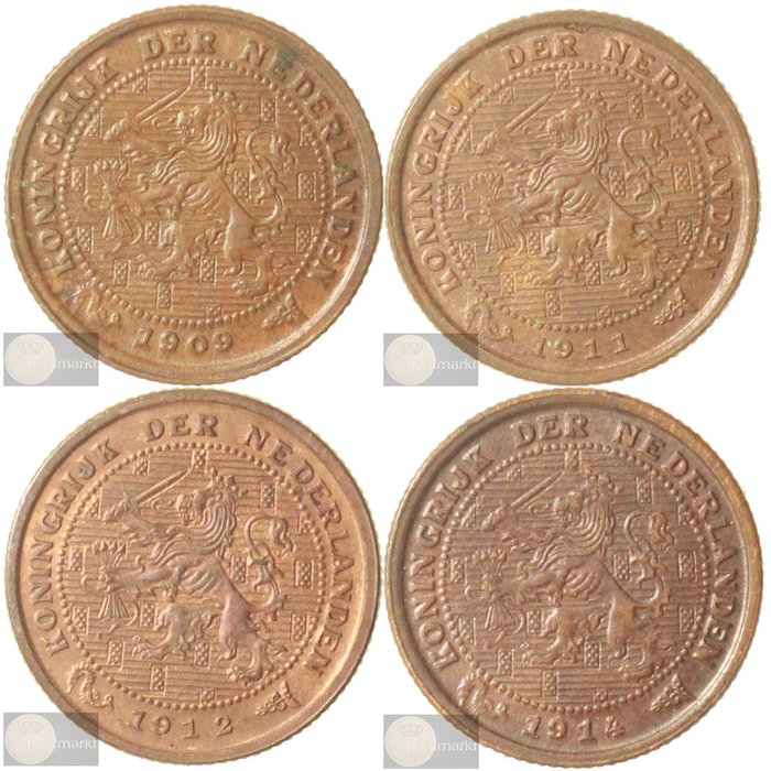 Niederlande. Wilhelmina. ½ cent 1909, 1911, 1912 & 1914