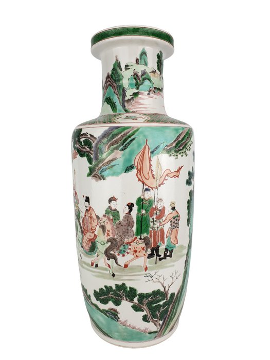 Vase - Porcelain - China - Qing Dynasty (1644-1912) - Exquisite Large Chinese Famille Verte Rouleau Vase