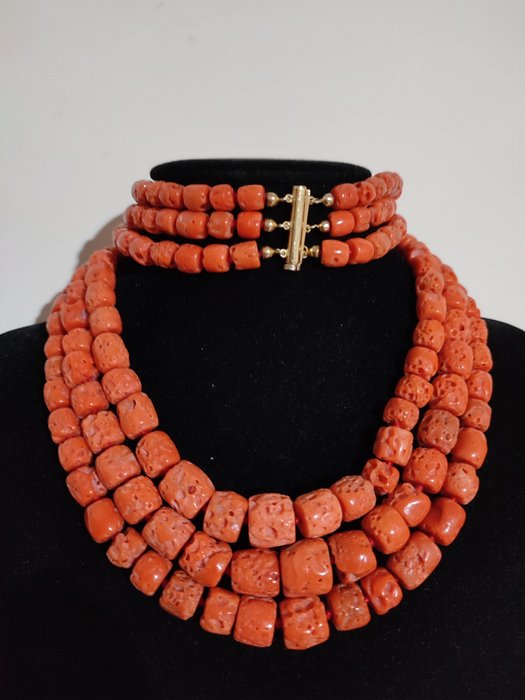 Collier - 18 carats Or jaune Corail rouge