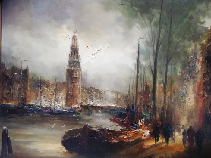 John Bevort (1917-1996) - Havengezicht Amsterdam met Motelbaan toren