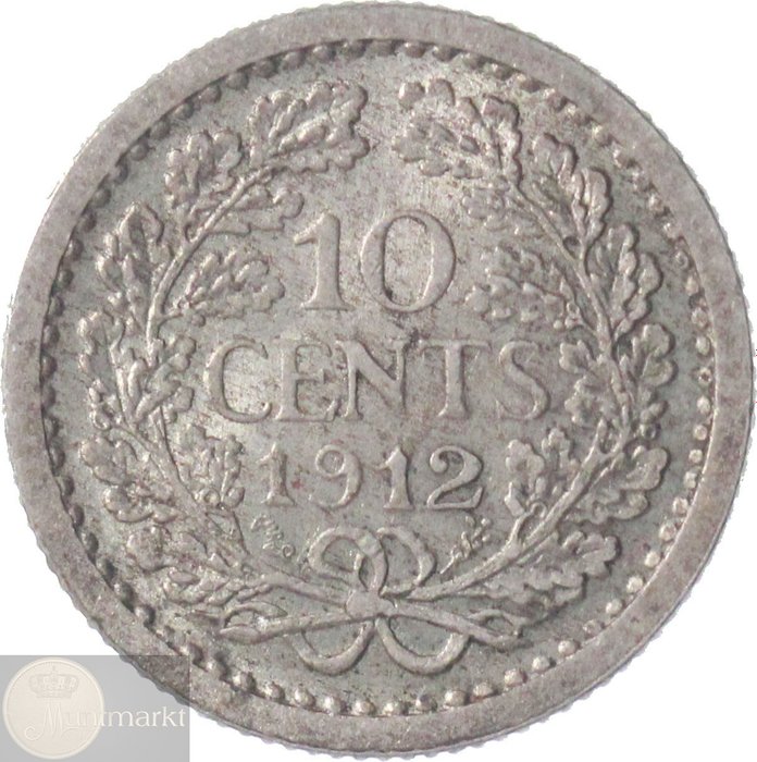 Niederlande. Wilhelmina. 10 cent 1912 "lage diadeem"