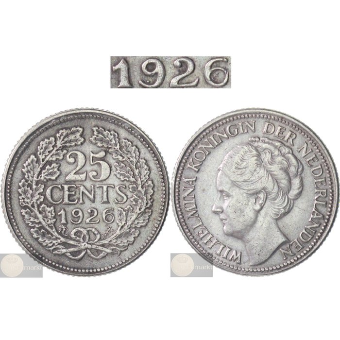 Niederlande. Wilhelmina. 25 cent 1926 variant? met punt tussen 9
